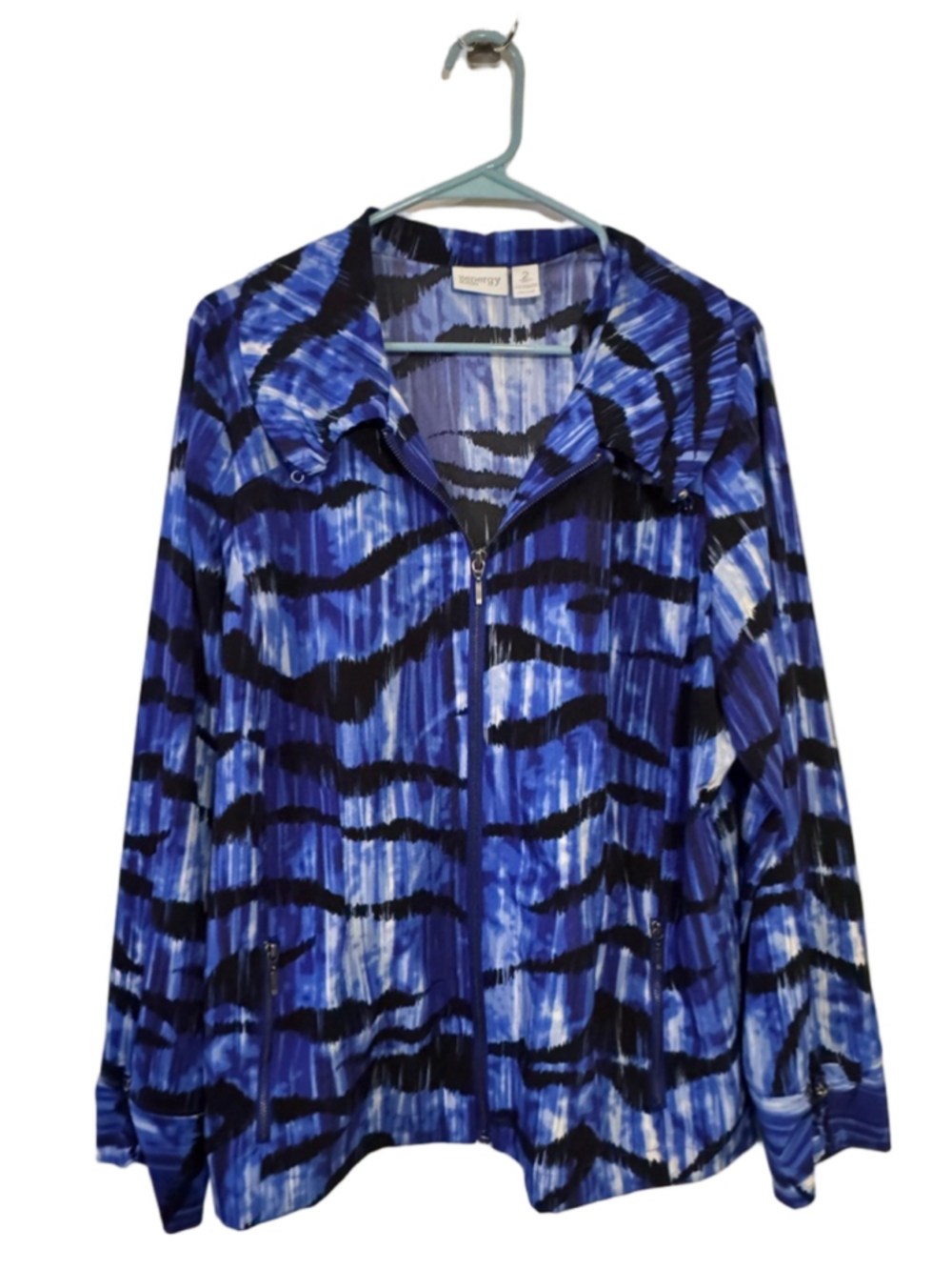 Women's Zenergy by Chico's Blue Black Abstract Zip Jacket Size 2